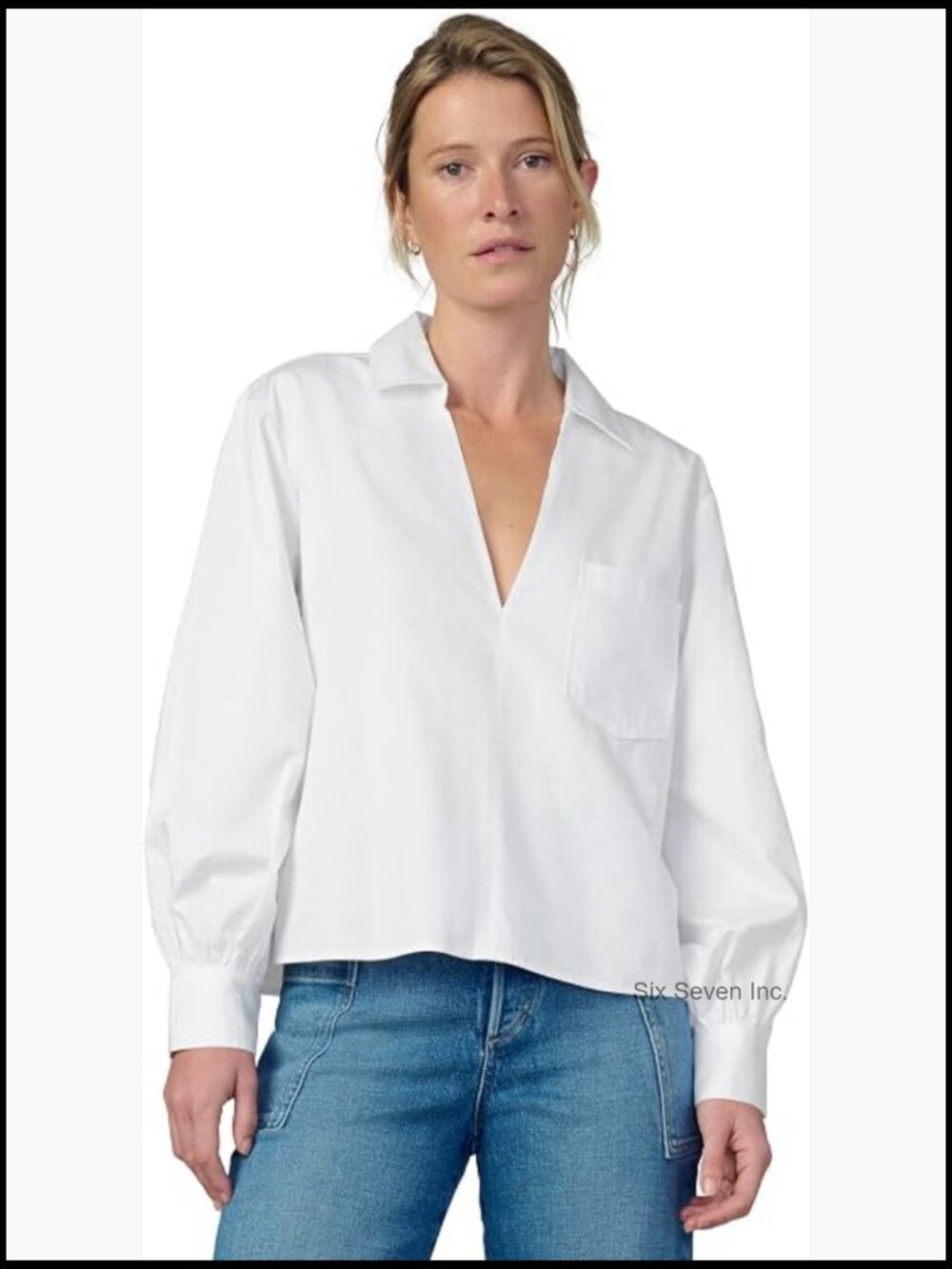 Popover V-Neck Blouse Cotton Blend Dry Clean